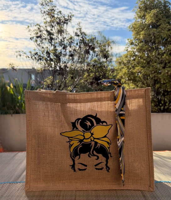 [02-0023] Sac en toile de jute foulard jaune