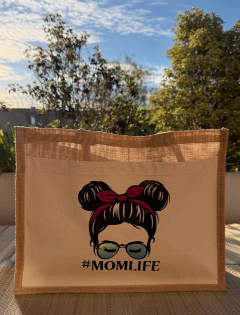 [02-0027] Sac en toile de jute "Momlife cerise"